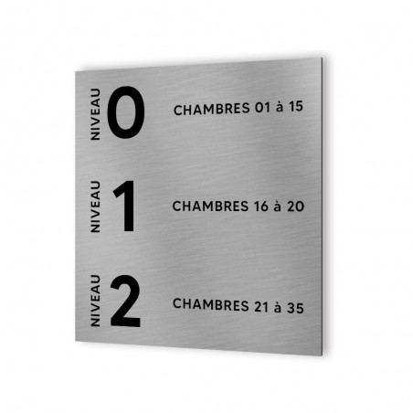 Panneau numéros de chambres et d'étage pour hôtel - Format 20 cm x 20 cm en Dibond Aluminium brossé -  Numéros personnalisables