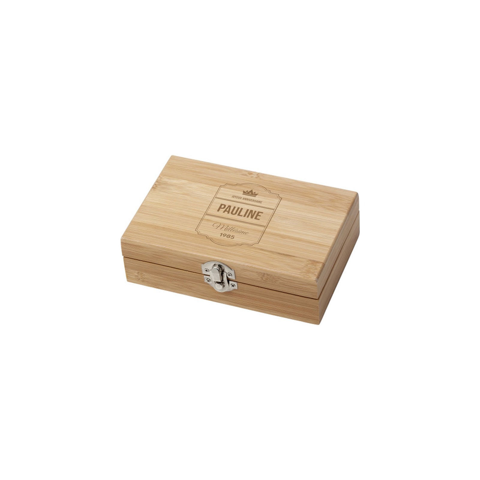 Coffret 3 accessoires à vin en bambou - Cadeau personnalisable coffret sommelier - Modèle Label