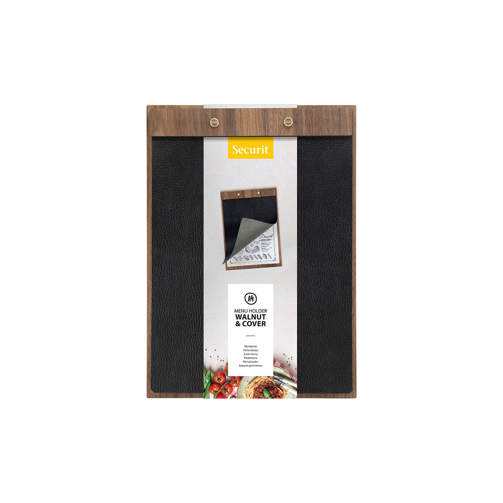 Lot de 10 porte-menu Clipboard format A4 en bois de noyer et simili cuir - Présentation menu restaurant