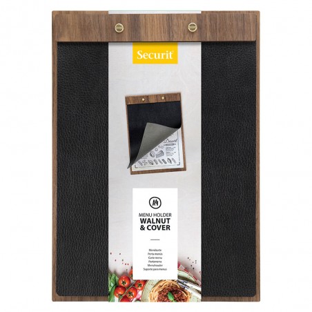 Lot de 10 porte-menu Clipboard format A4 en bois de noyer et simili cuir - Présentation menu restaurant