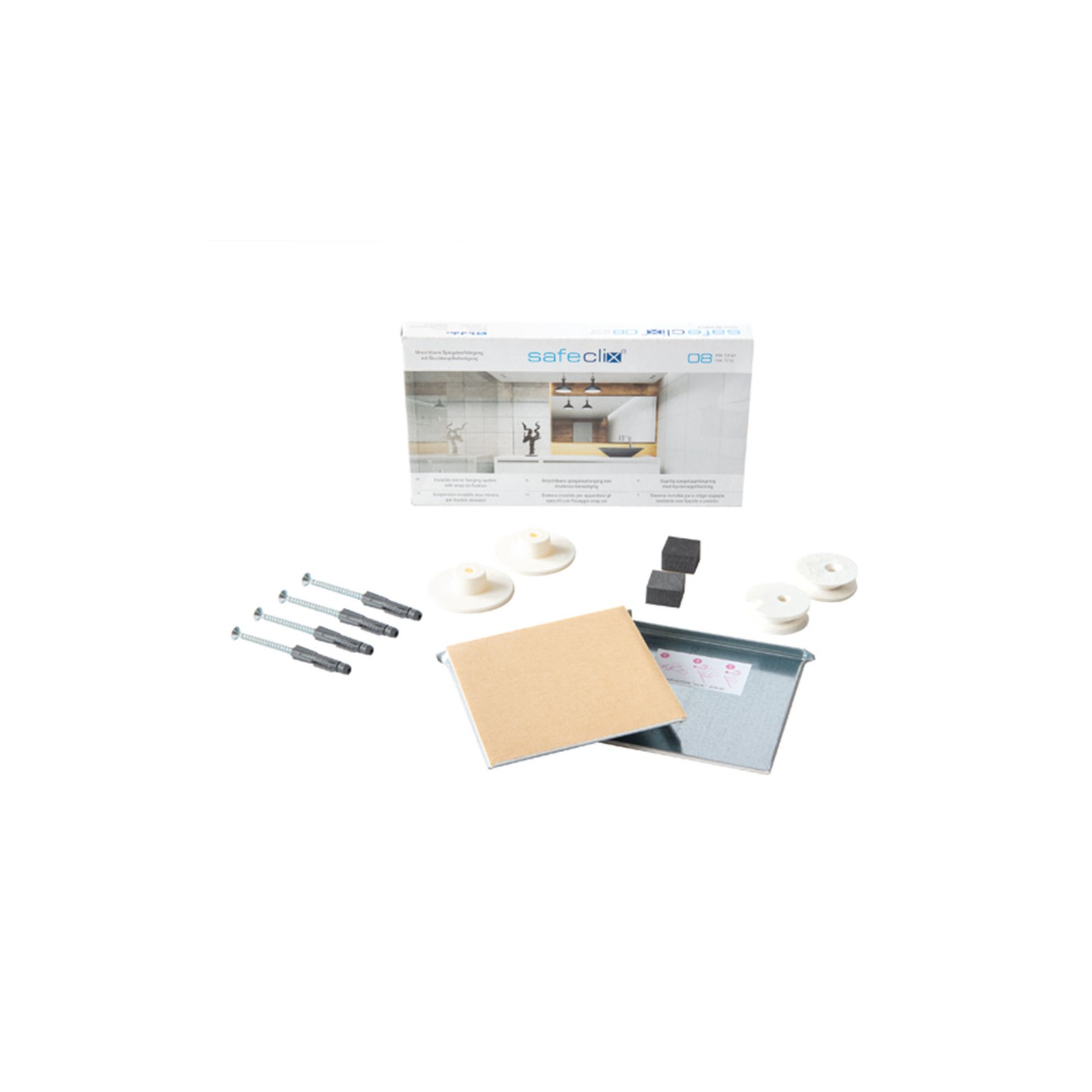 Kit de fixation murale pour miroir, Dibond, signalétique réglable (latéral et hauteur) - Charge maxi 12 kg - SAFECLIX