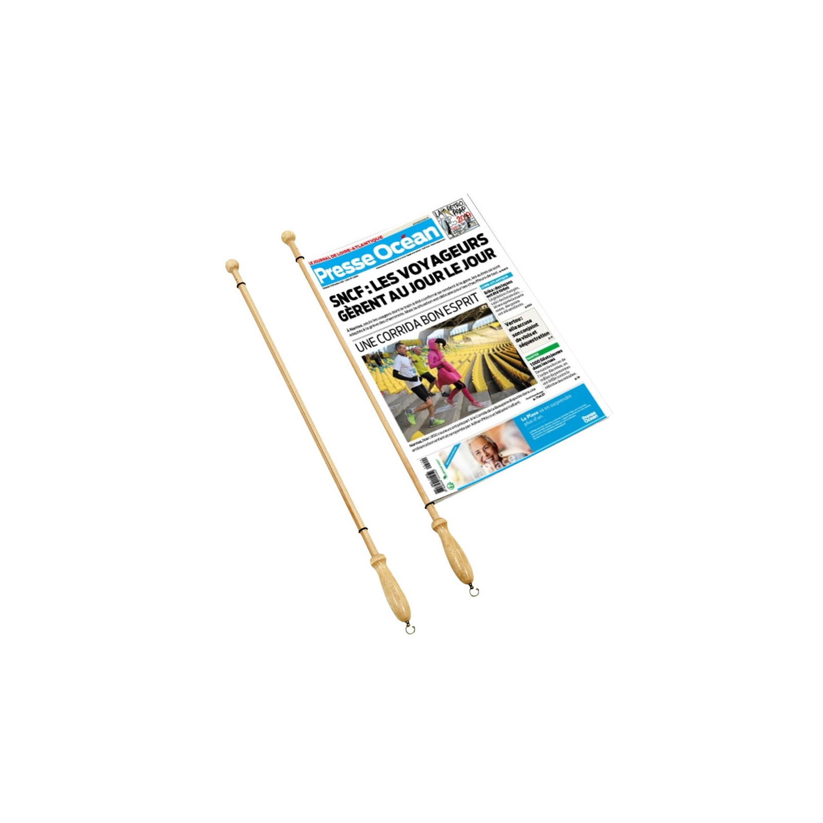 Baguette de lecture en bois pour journaux - Longueur 80 cm - Accessoires journal salle d'attente