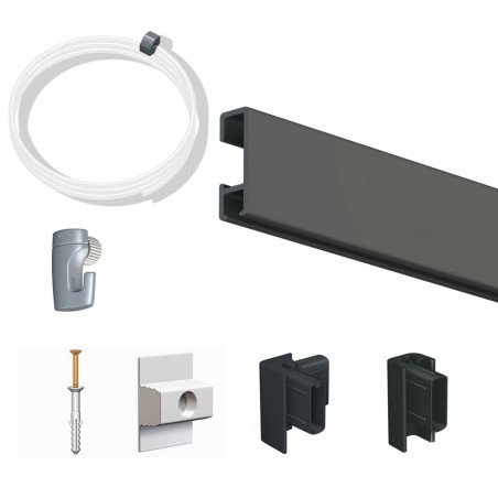 Pack Eco 10 mètres de cimaise Click Rail couleur Noir - Solution suspension cadres et tableaux