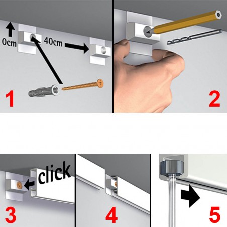 Pack Eco 2 mètres de cimaise Click Rail couleur Noir - Solution suspension cadres et tableaux