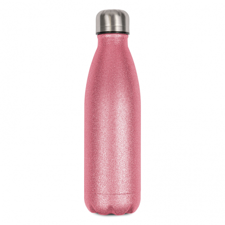 Customizable pink glitter insulated bottle - Capacity 500 mL - Personalized thermos drink gift