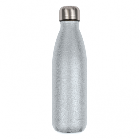 Customizable silver-colored insulated bottle with glitter - Capacity 500 mL - Thermos drink office transport travel